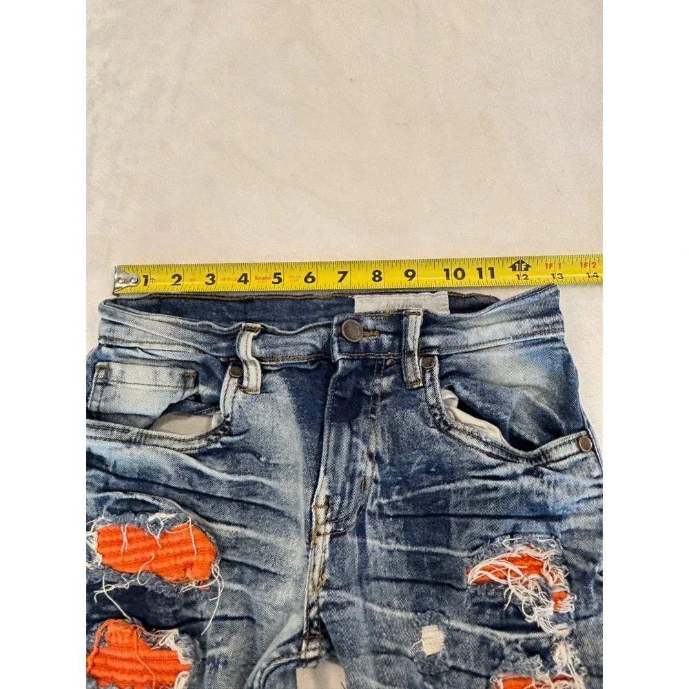 Evolution In Design Boys Size 14 Seattle Distressed Moto Jeans Orange Patches
